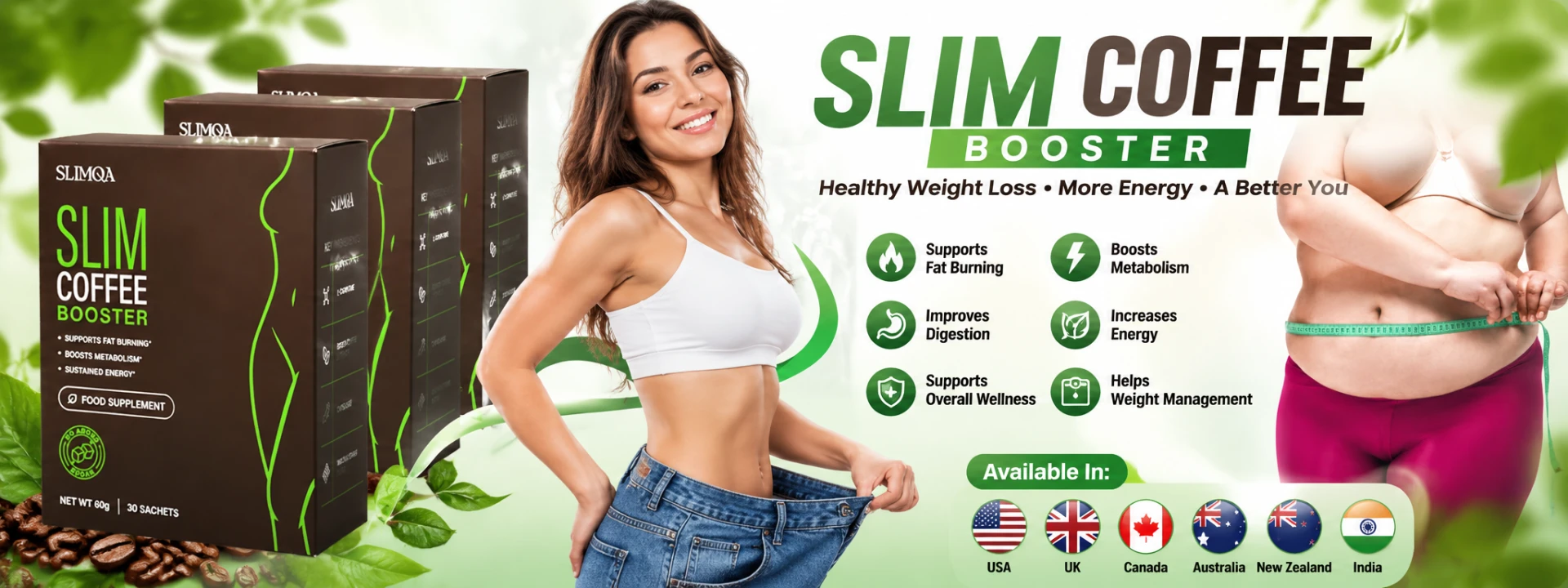 Slimqa Slim Coffee Booster Ergebnisse: unterstützt Fettverbrennung, Verbesserung der Verdauung, Wohlbefinden, Stoffwechsel und Energie